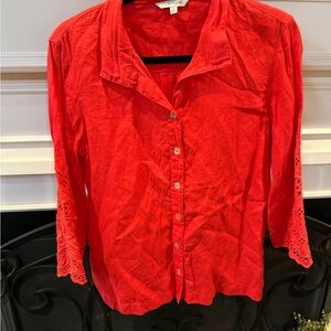 John Mark Red Button-Up Shirt with Lace Sleeves